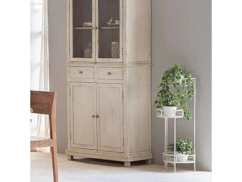 Soporte para 3 macetas de forja blanco 30x25x90