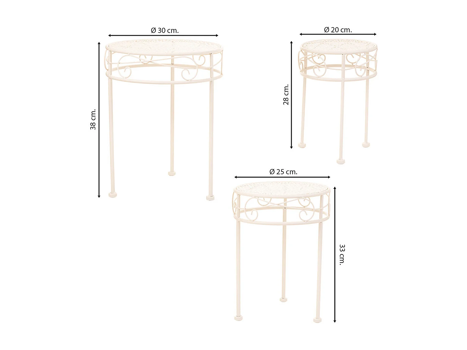 Conjunto de 3 suportes para panelas em ferro forjado branco