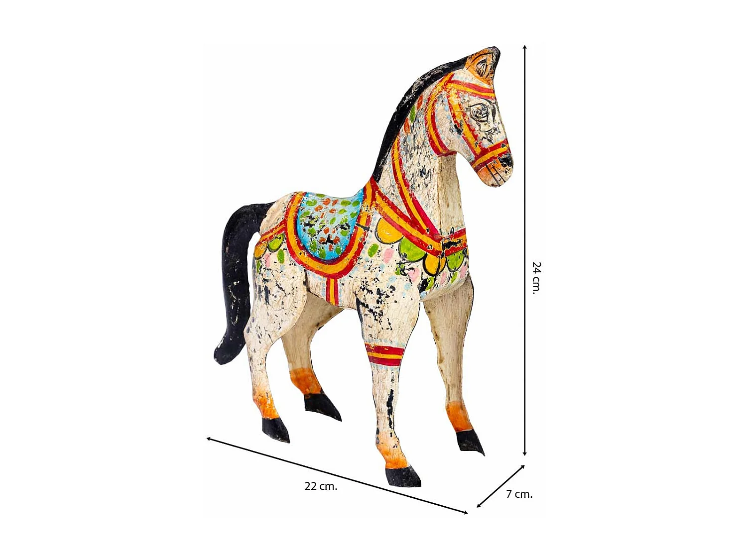 Corcel decorativo de metal pintado envelhecido 22x7x24 cm