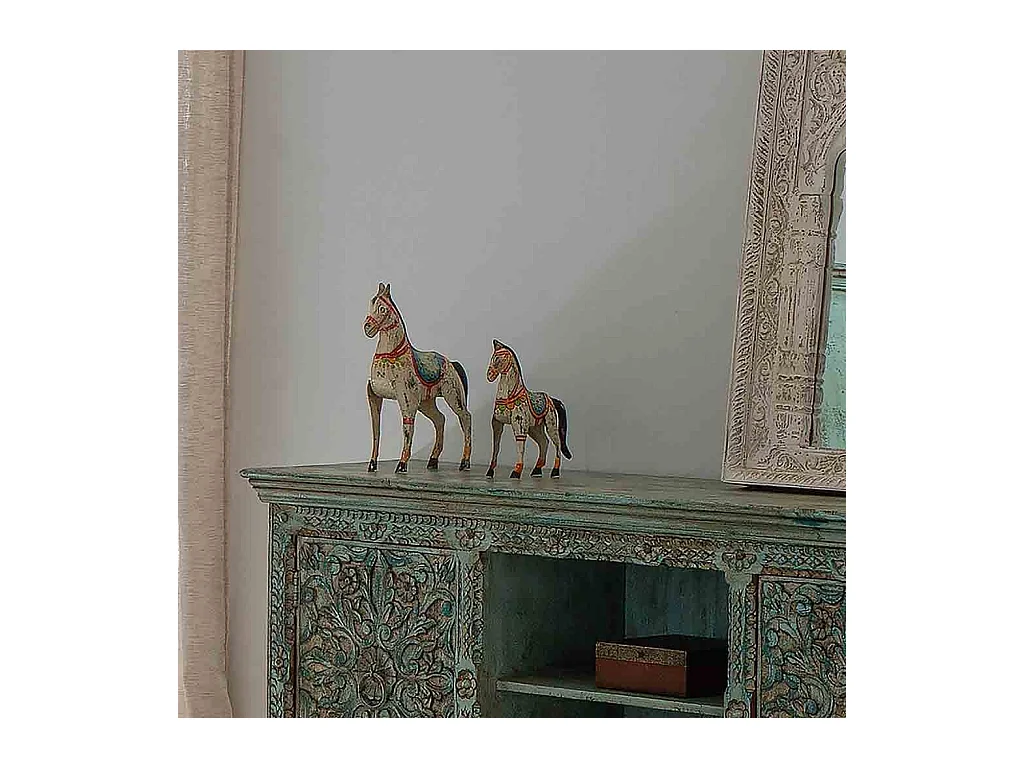 Cheval décoratif en métal peint vieilli 22x7x24