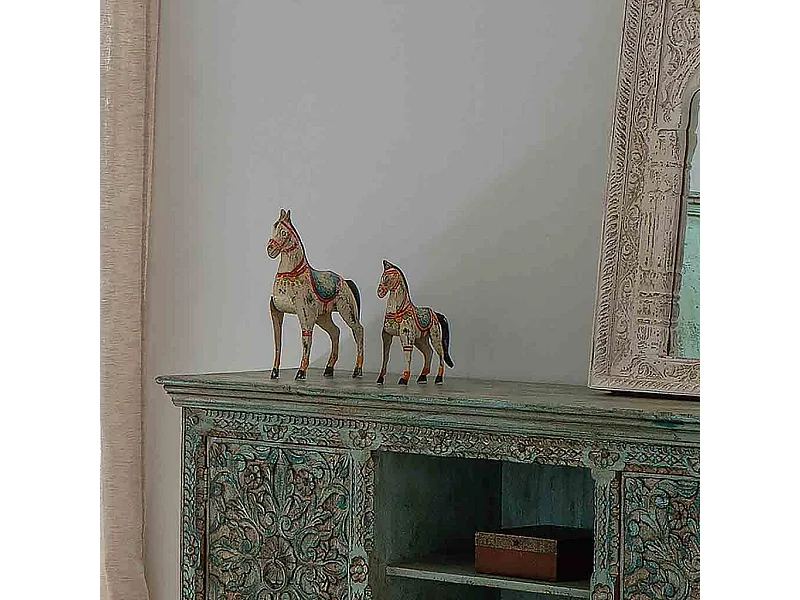 Cavalo decorativo de metal pintado envelhecido 31x9x34