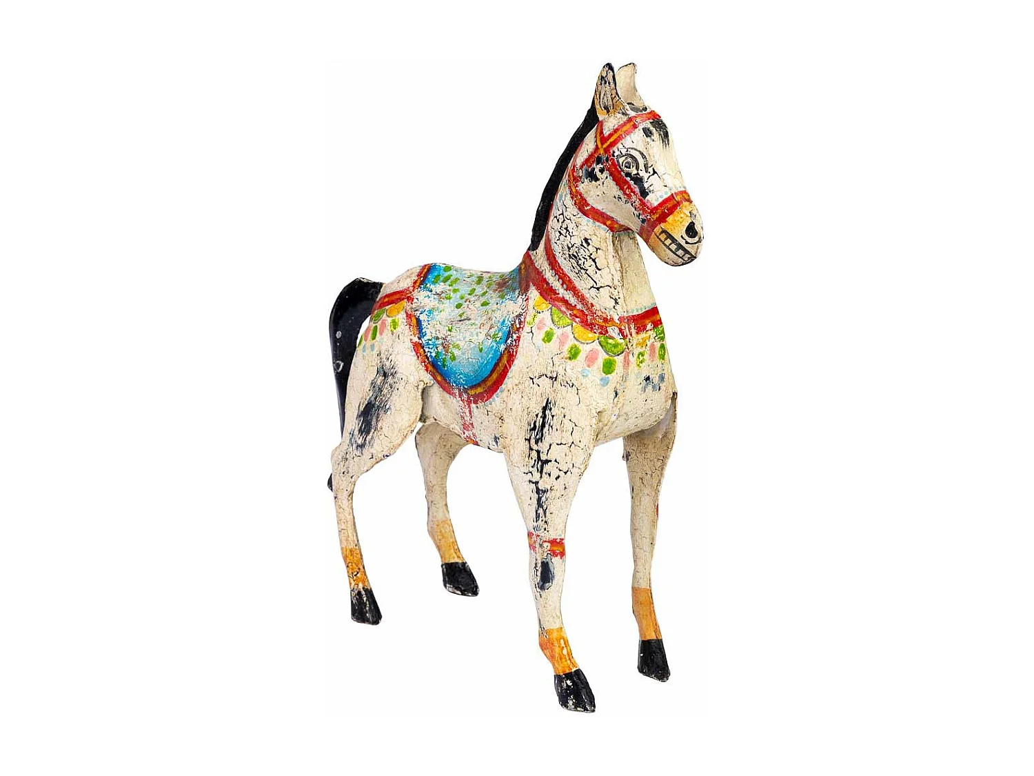 Cavalo decorativo de metal pintado envelhecido 31x9x34