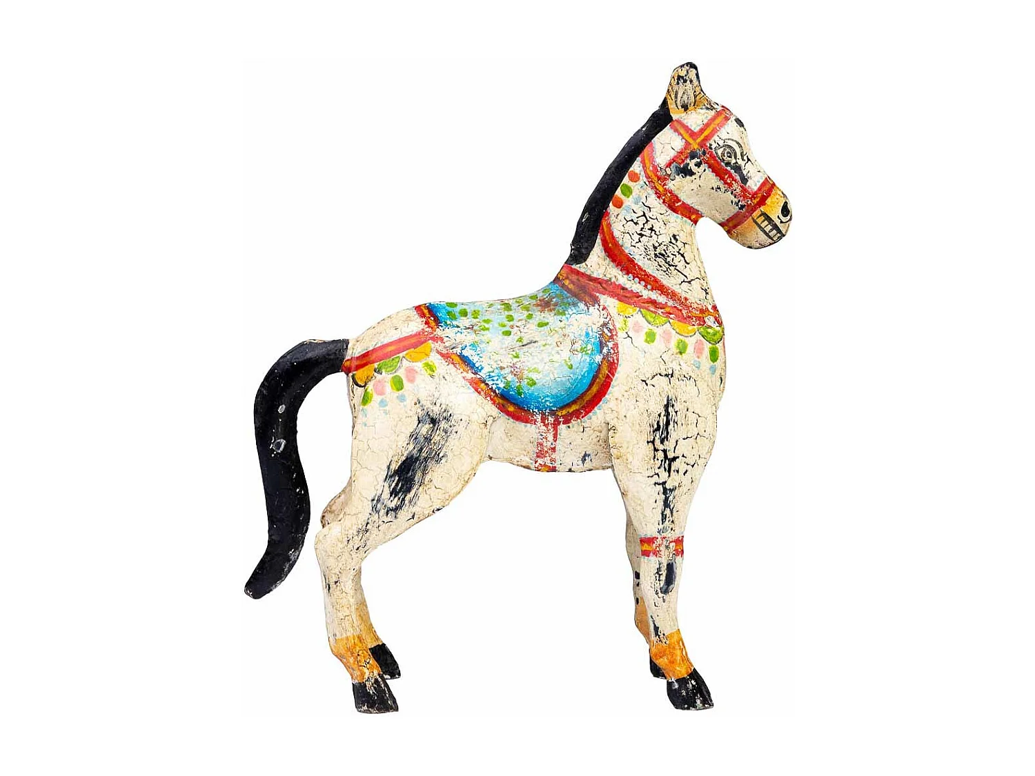 Cavalo decorativo de metal pintado envelhecido 31x9x34