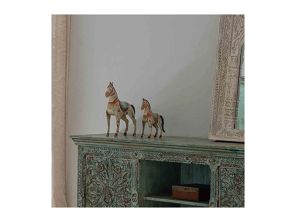 Cheval décoratif en métal peint vieilli 31x9x34