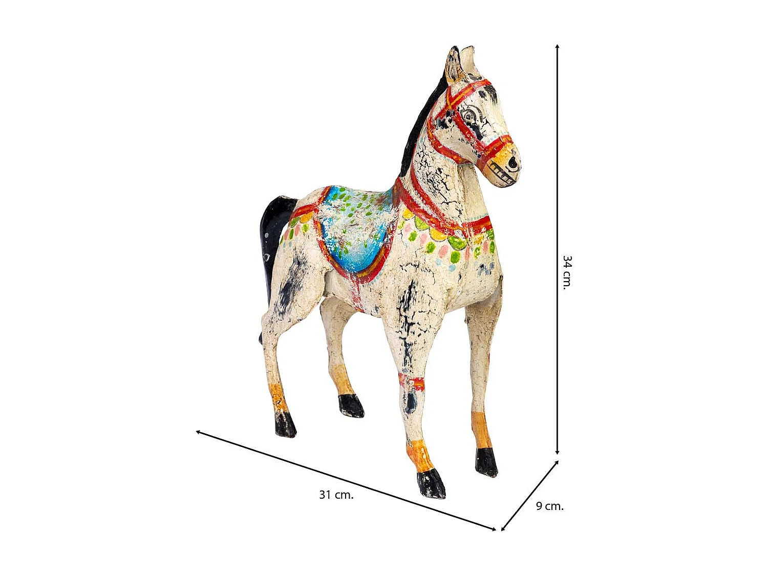 Dekoratives Pferd aus bemaltem Metall im Alter von 31 x 9 x 34 cm