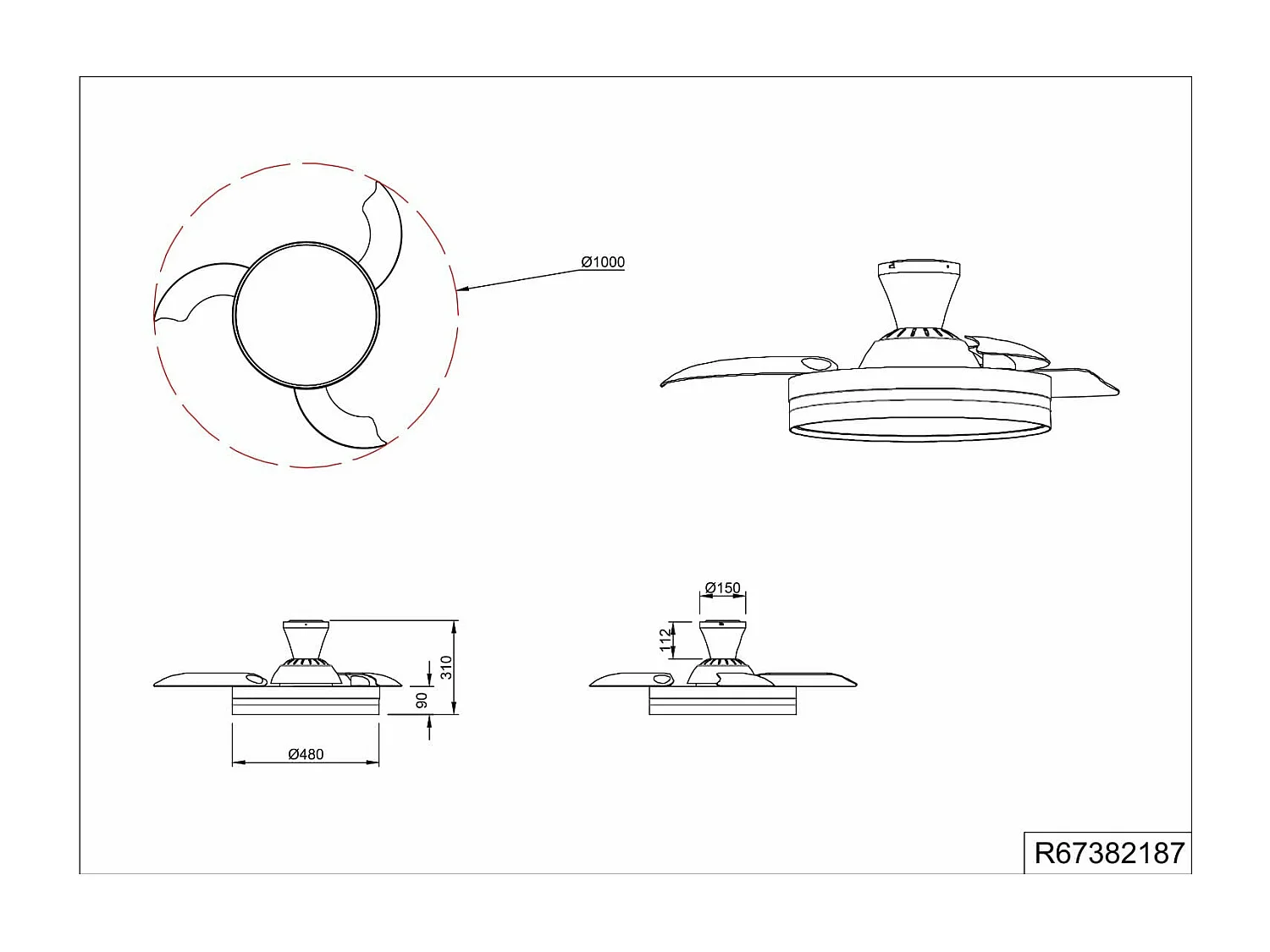 Plafoniera con Ventilatore estate/inverno, titano, D 100 cm Lindberg