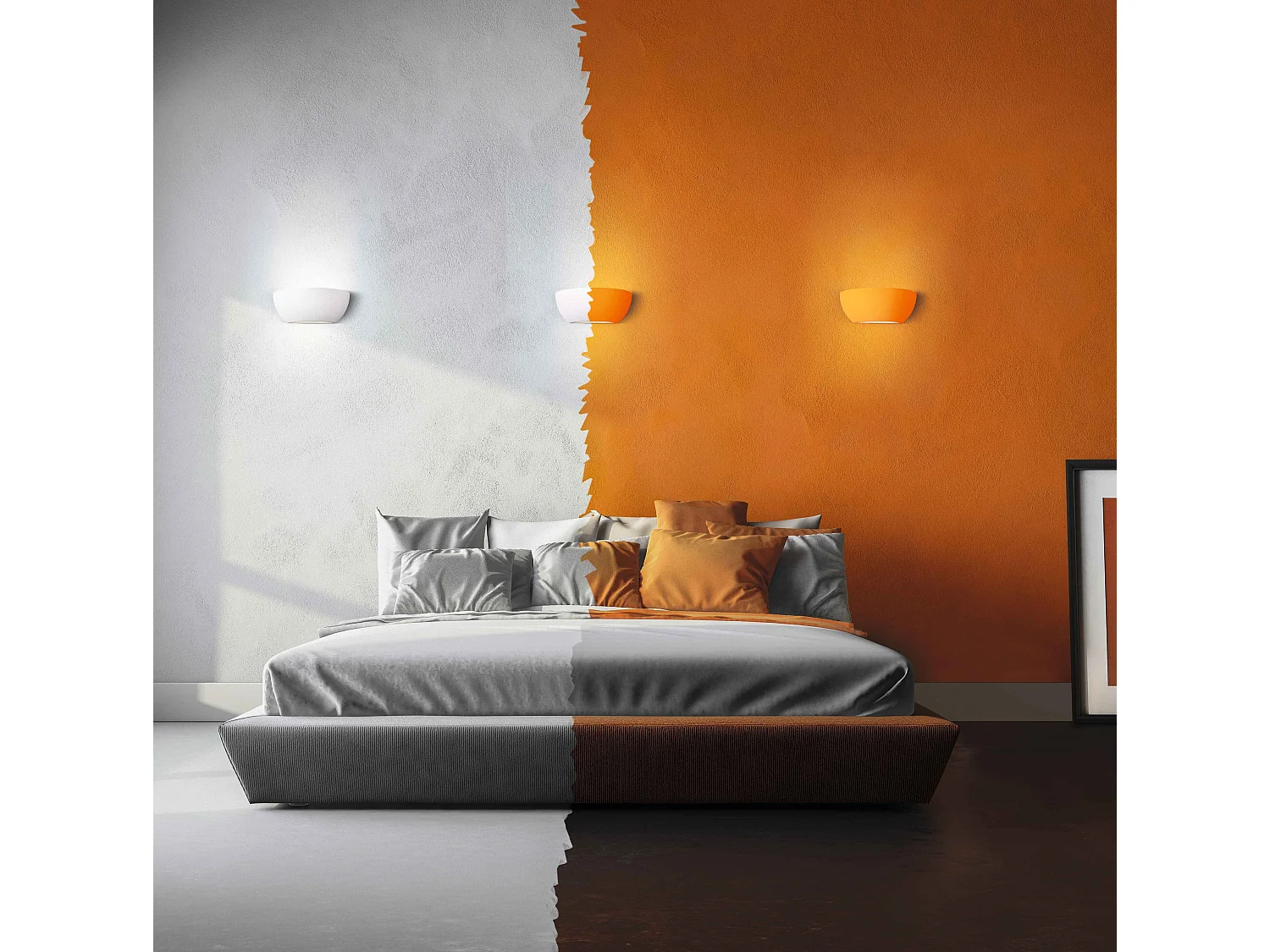 Applique bi-emissione, gesso, bianco, L 24,5 cm, Roma