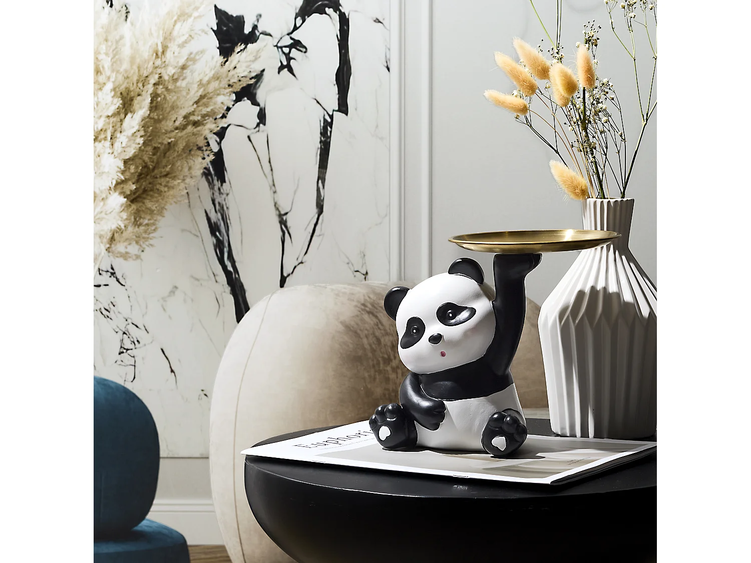 Statue Panda Vide Poche H18cm Noir, Blanc, Or