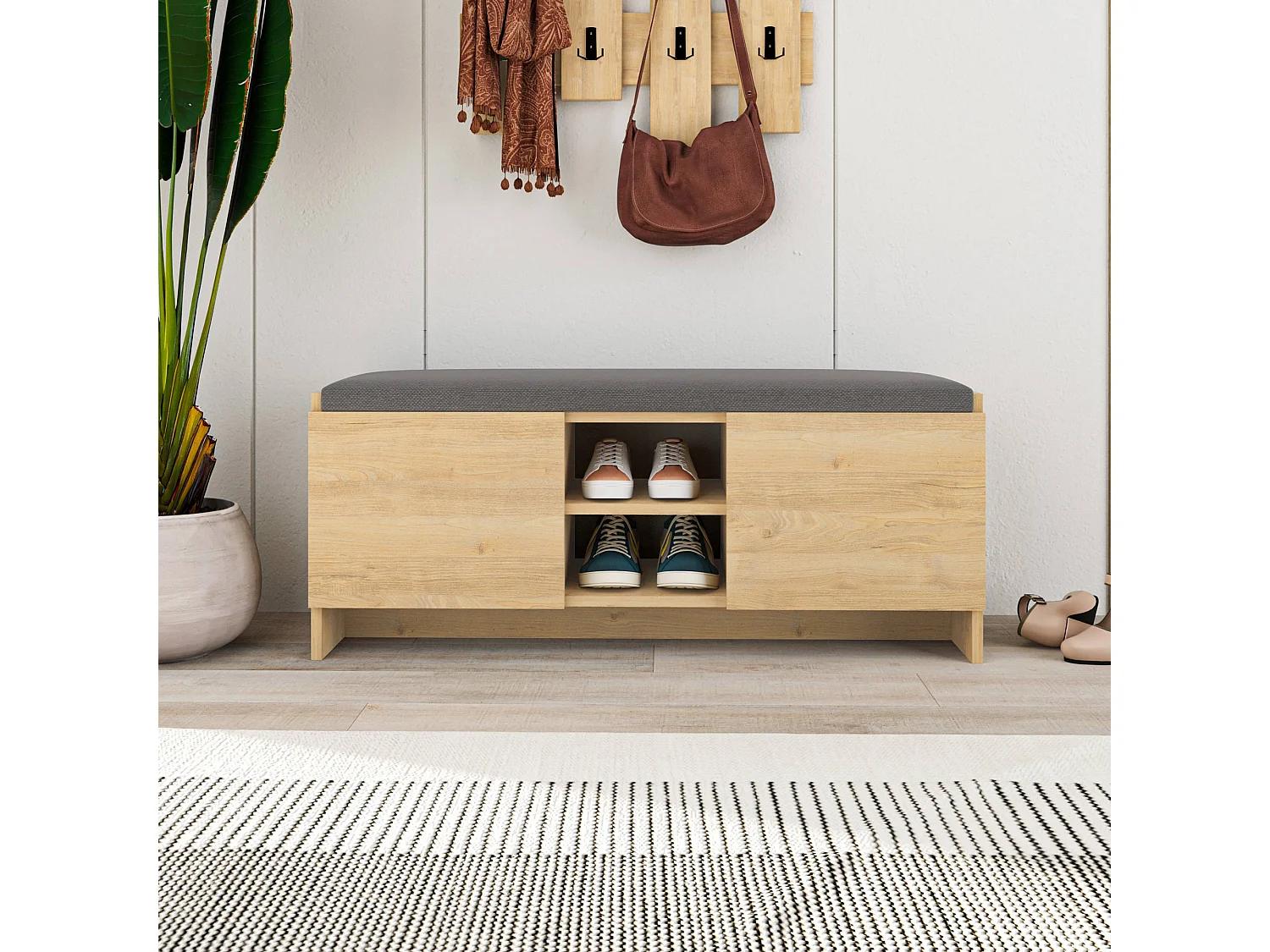 Mueble Zapatero Banco para Zapatos Rack con Puertas y estantes para ordenación (Alto 43 / Ancho 110 Fondo 37) en Color (Roble) - Buyqualia