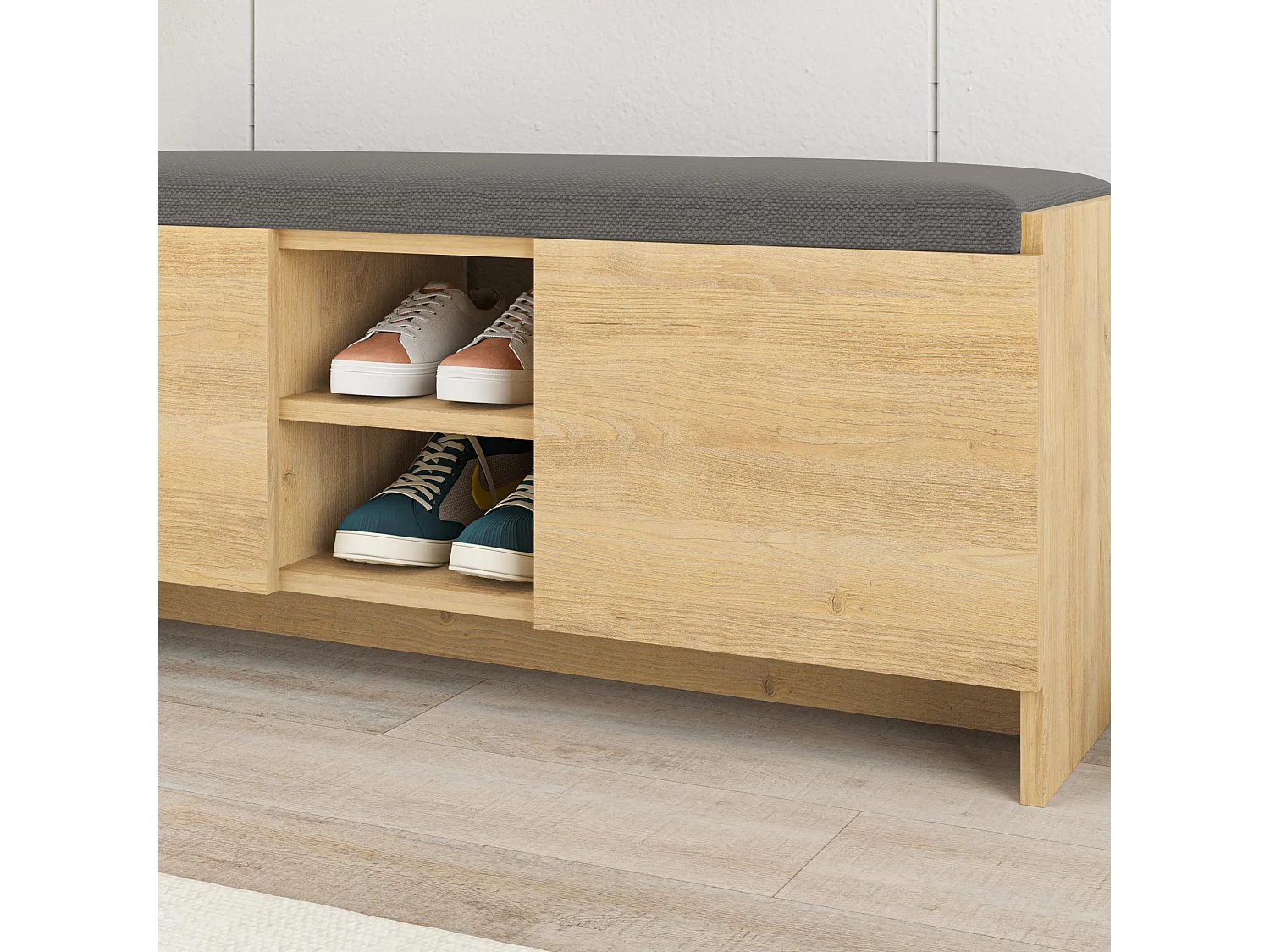 Mueble Zapatero Banco para Zapatos Rack con Puertas y estantes para ordenación (Alto 43 / Ancho 110 Fondo 37) en Color (Roble) - Buyqualia