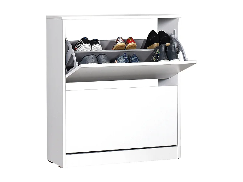 Mueble Zapatero de Madera con Dos cajones abatibles en Color (Blanco)(Alto 84 / Ancho 73 / Fondo 26) cm - Buyqualia