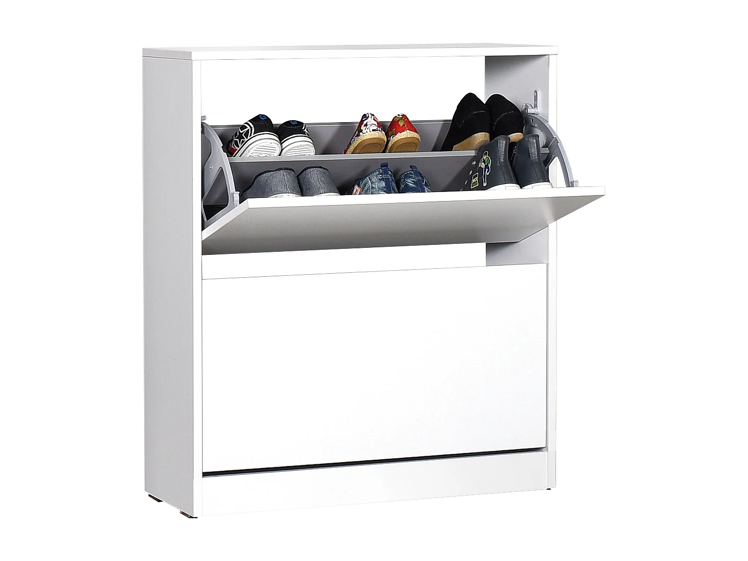 Mueble Zapatero de Madera con Dos cajones abatibles en Color (Blanco)(Alto 84 / Ancho 73 / Fondo 26) cm - Buyqualia