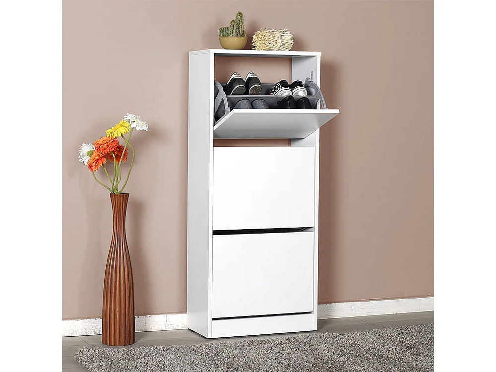 Mueble Zapatero con Tres cajones abatibles (119x73x26 cm)(Blanco) - Buyqualia