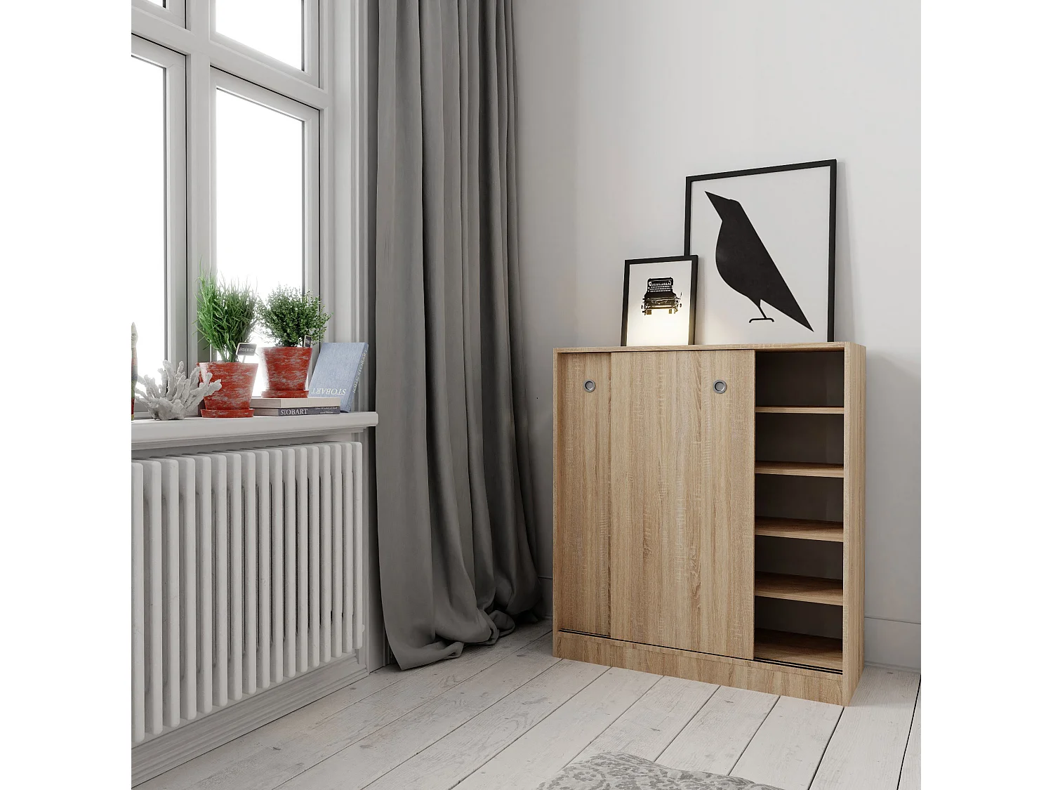 Armario bajo Puertas correderas con estantes Multiusos Zapatero estantería Oficina (Cambrian) - Buyqualia