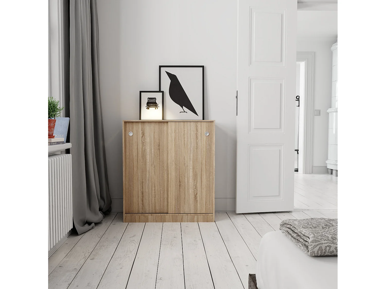 Armario bajo Puertas correderas con estantes Multiusos Zapatero estantería Oficina (Cambrian) - Buyqualia