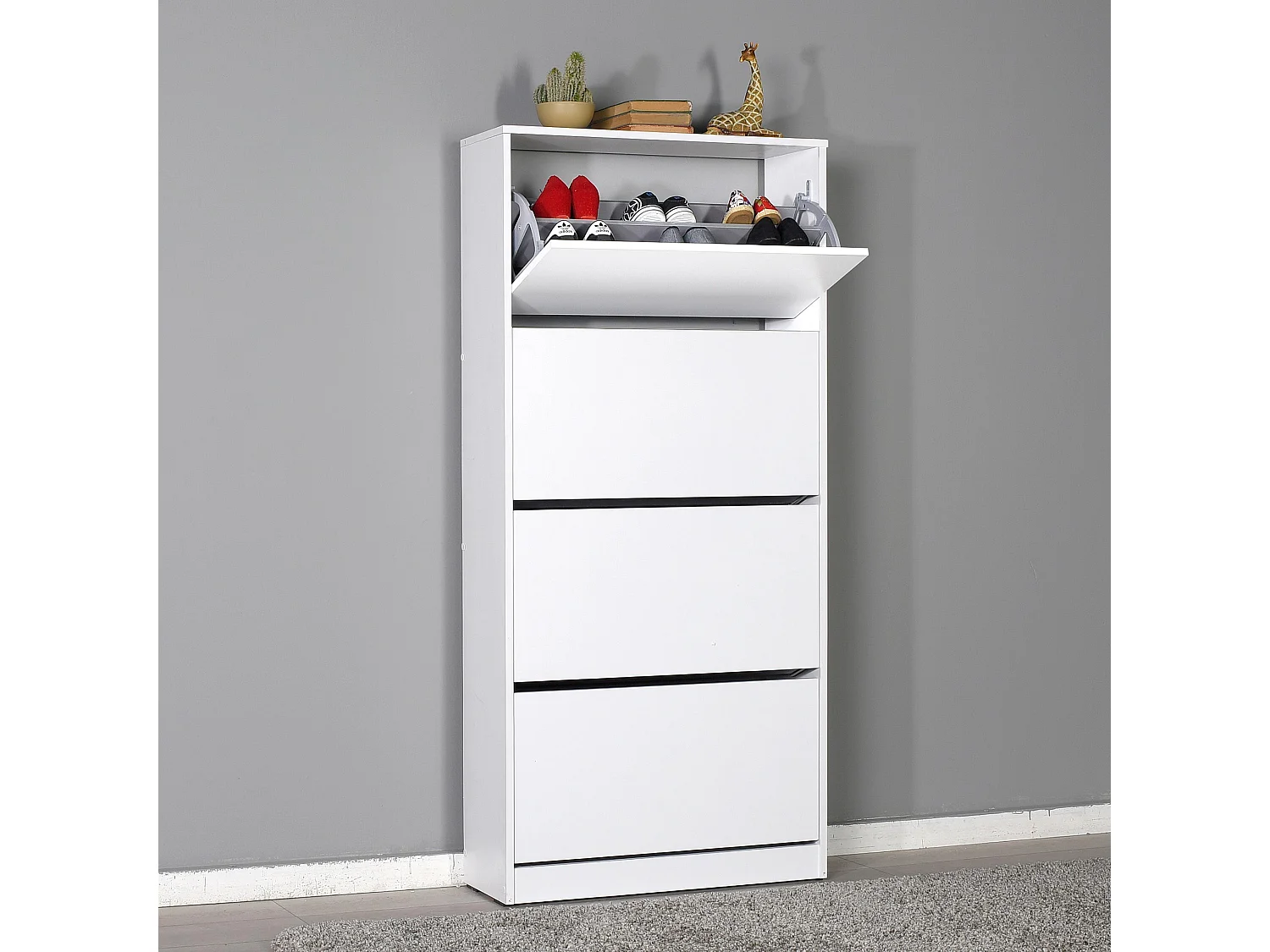Mueble Zapatero con Cuatro cajones abatibles en Color (Blanco)  - Buyqualia