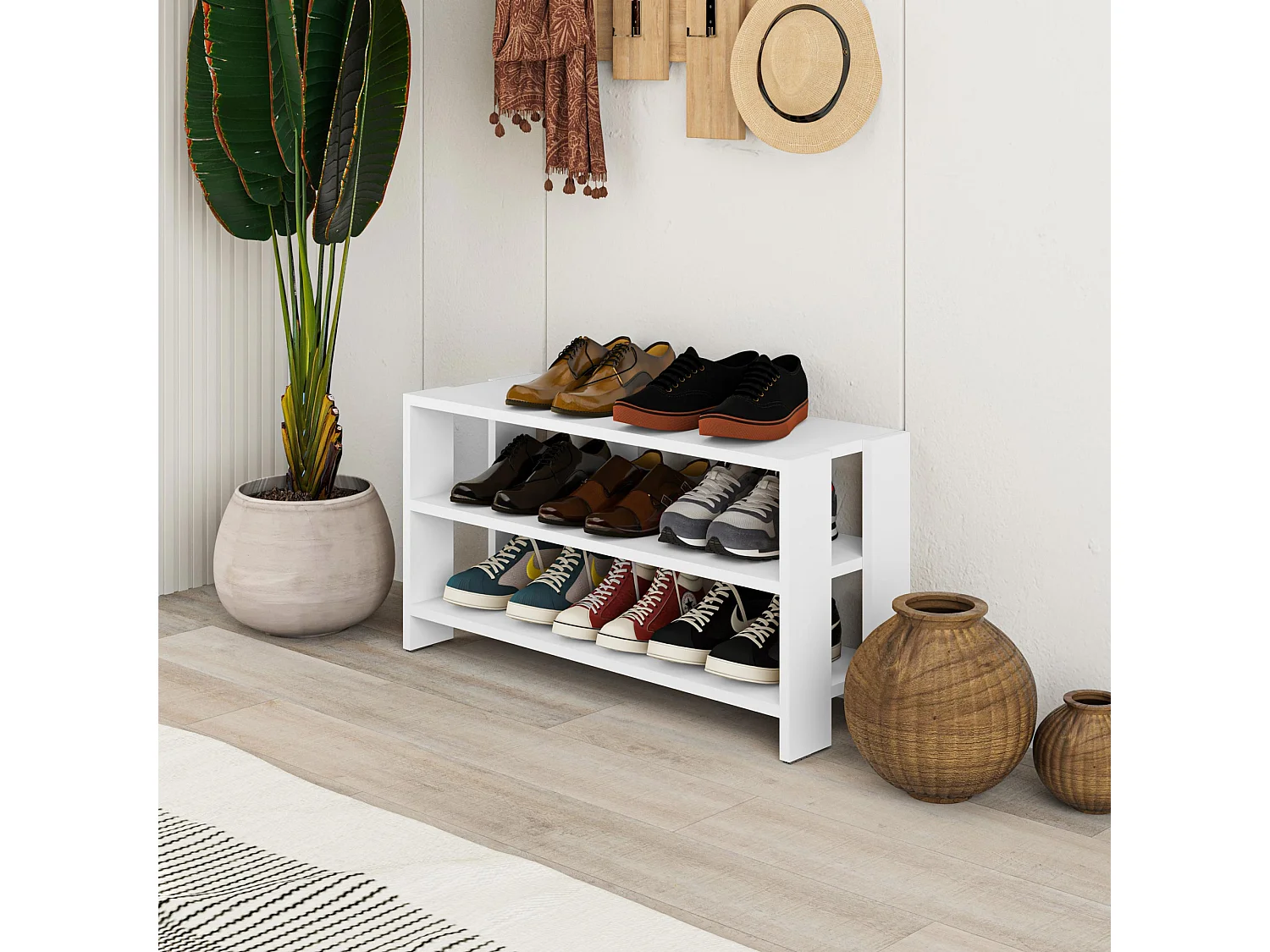 Mueble zapatero banco para zapatos rack para zapatos (alto 43 / ancho 84 fondo 31) en color (BLANCO) -Buyqualia