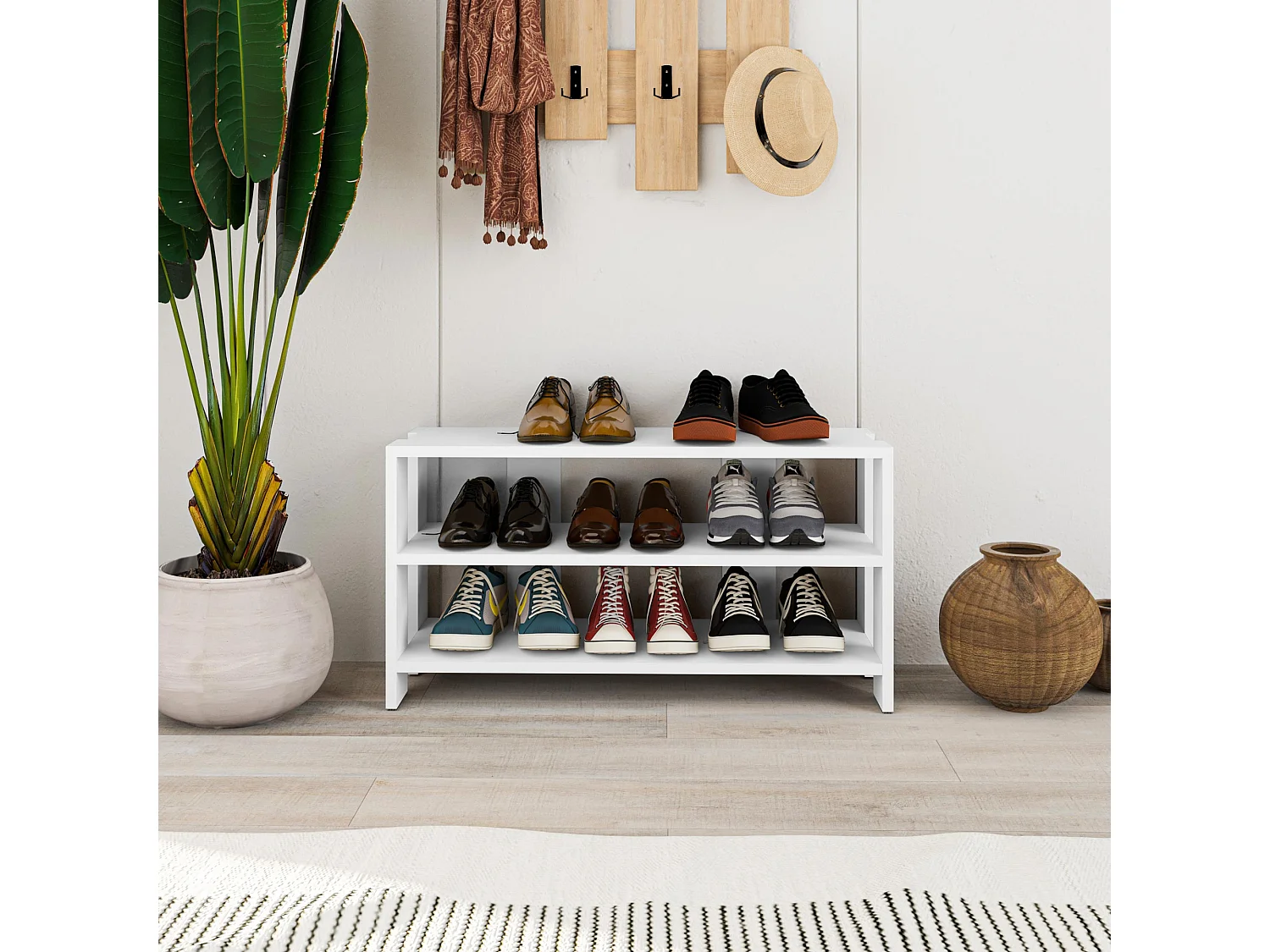 Mueble zapatero banco para zapatos rack para zapatos (alto 43 / ancho 84 fondo 31) en color (BLANCO) -Buyqualia