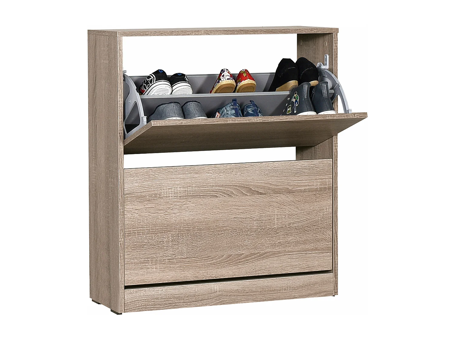 Mueble Zapatero de Madera con Dos cajones abatibles en Color (Roble) (Alto 84 / Ancho 73 / Fondo 26) cm - Buyqualia
