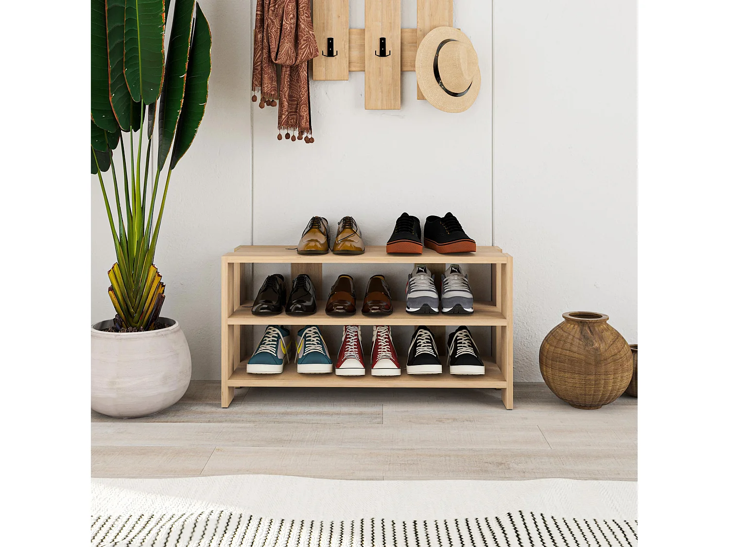 Mueble zapatero banco para zapatos rack para zapatos (alto 43 / ancho 84 fondo 31) en color (ROBLE) - Buyqualia