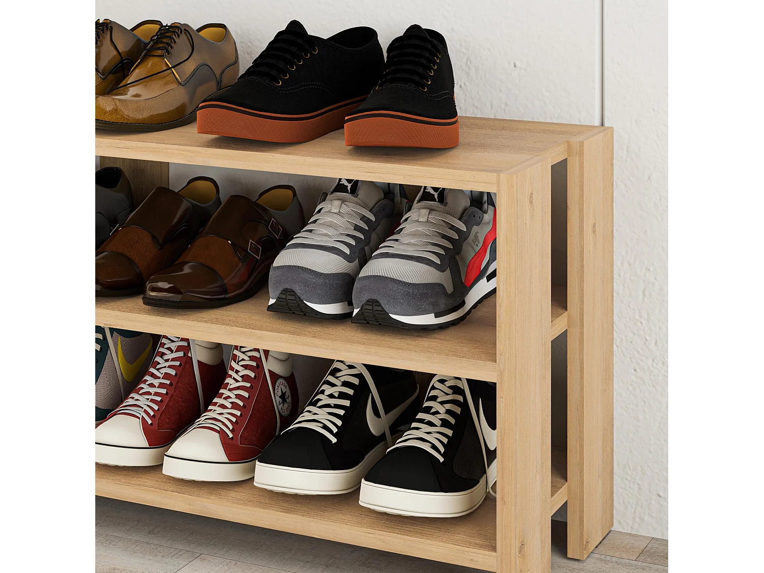 Mueble zapatero banco para zapatos rack para zapatos (alto 43 / ancho 84 fondo 31) en color (ROBLE) - Buyqualia