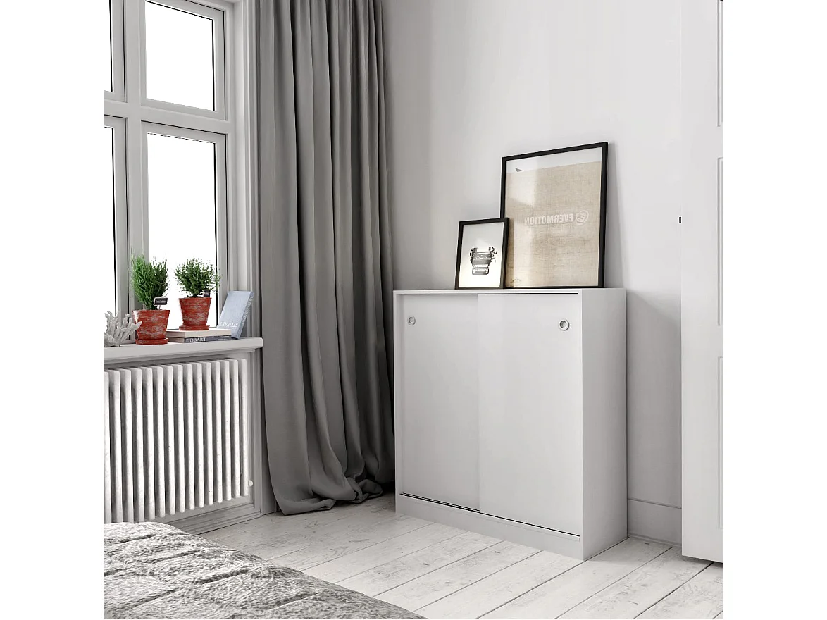 Armario bajo Puertas correderas con estantes Multiusos Zapatero estantería Oficina (White) - Buyqualia