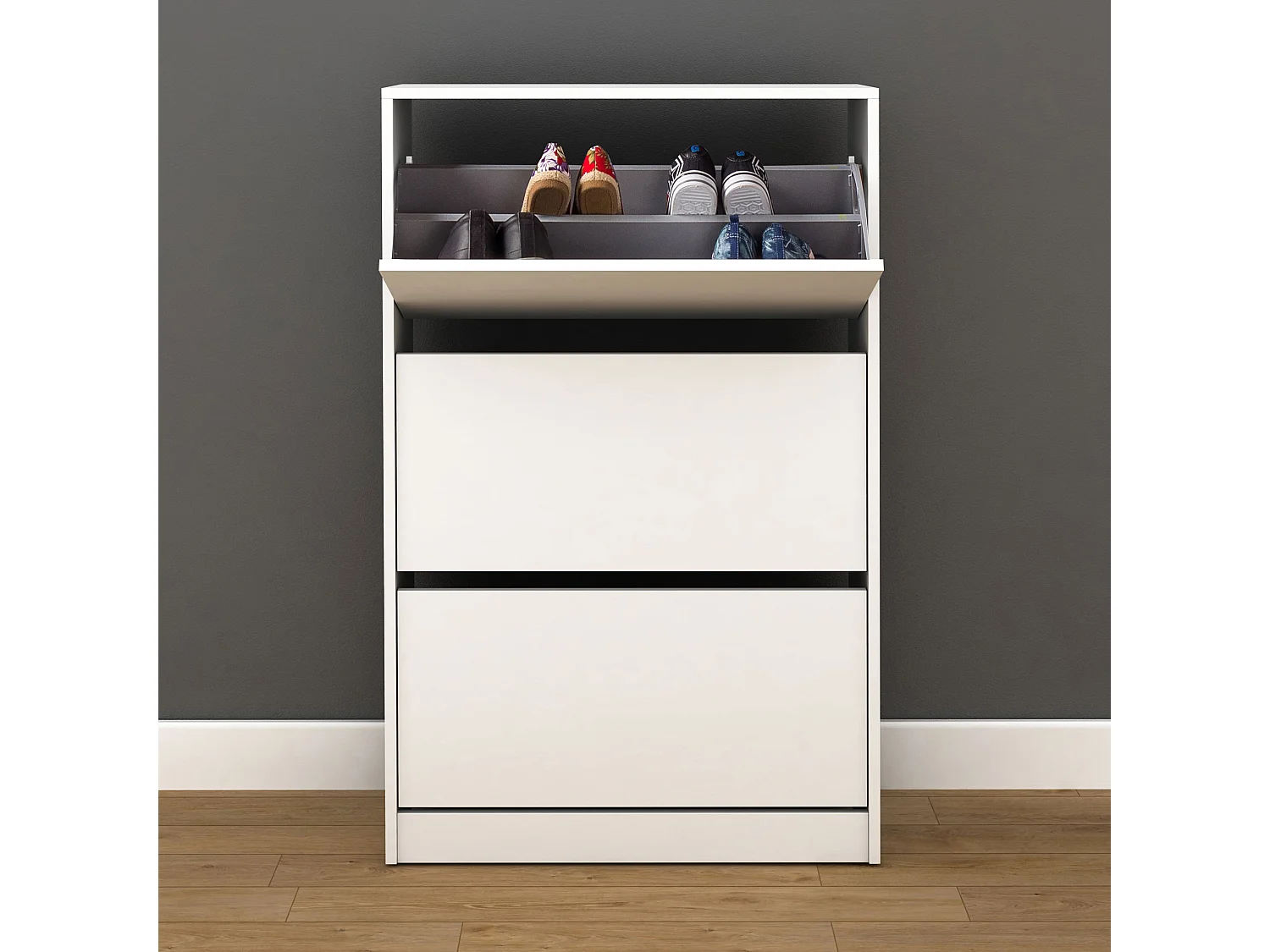 Mueble Zapatero con Tres cajones abatibles en Color (Blanco) 119x73x26 cm - Buyqualia