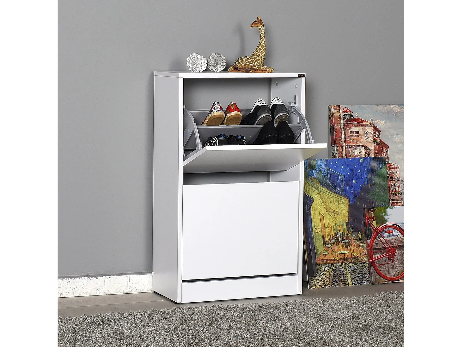Mueble Zapatero Estrecho con Dos cajones abatibles en Color (Blanco) - Buyqualia
