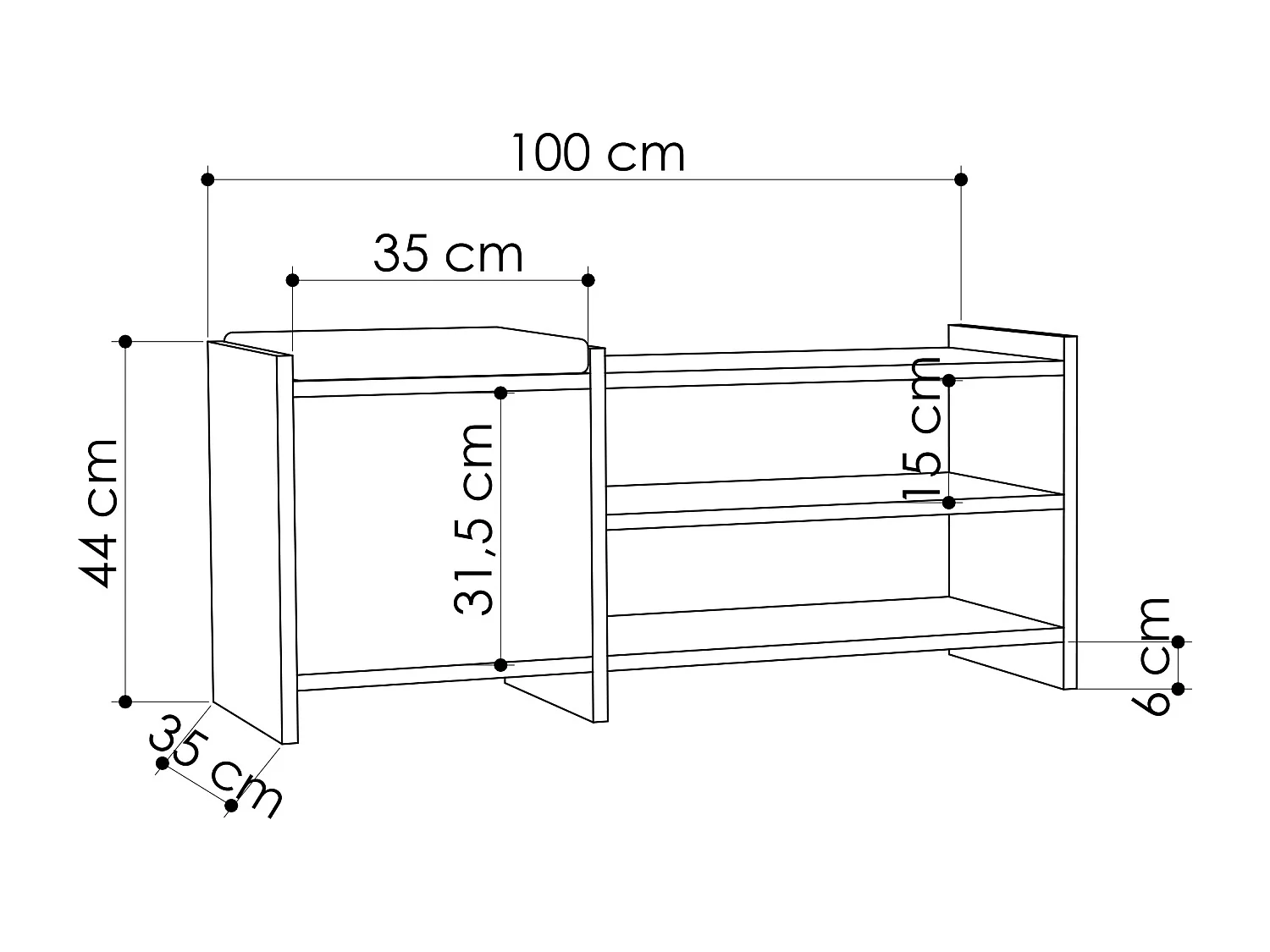 Mueble zapatero banco para zapatos rack con puerta y estantes (alto 44 /ancho 100 / fondo 35) en color (ROBLE) - Buyqualia