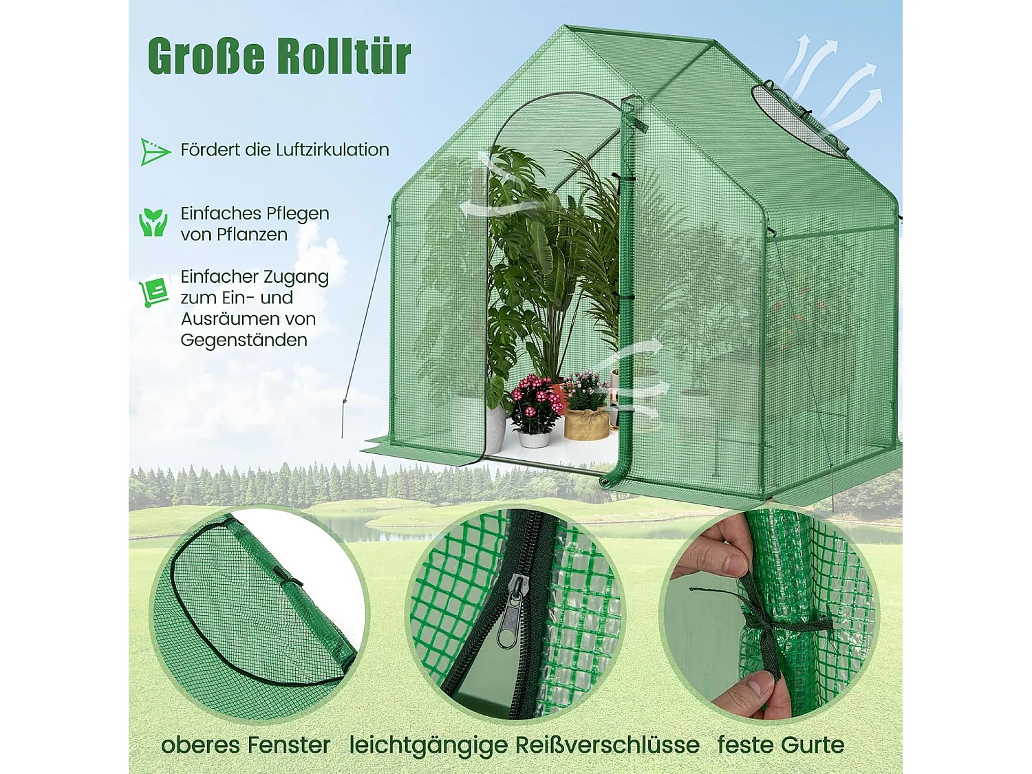 Broeikas, foliekas met PE-afdekking, oprolbare ritssluiting deur en raam, tomatenkas, tomatenkas, 179 x 100 x 167 cm