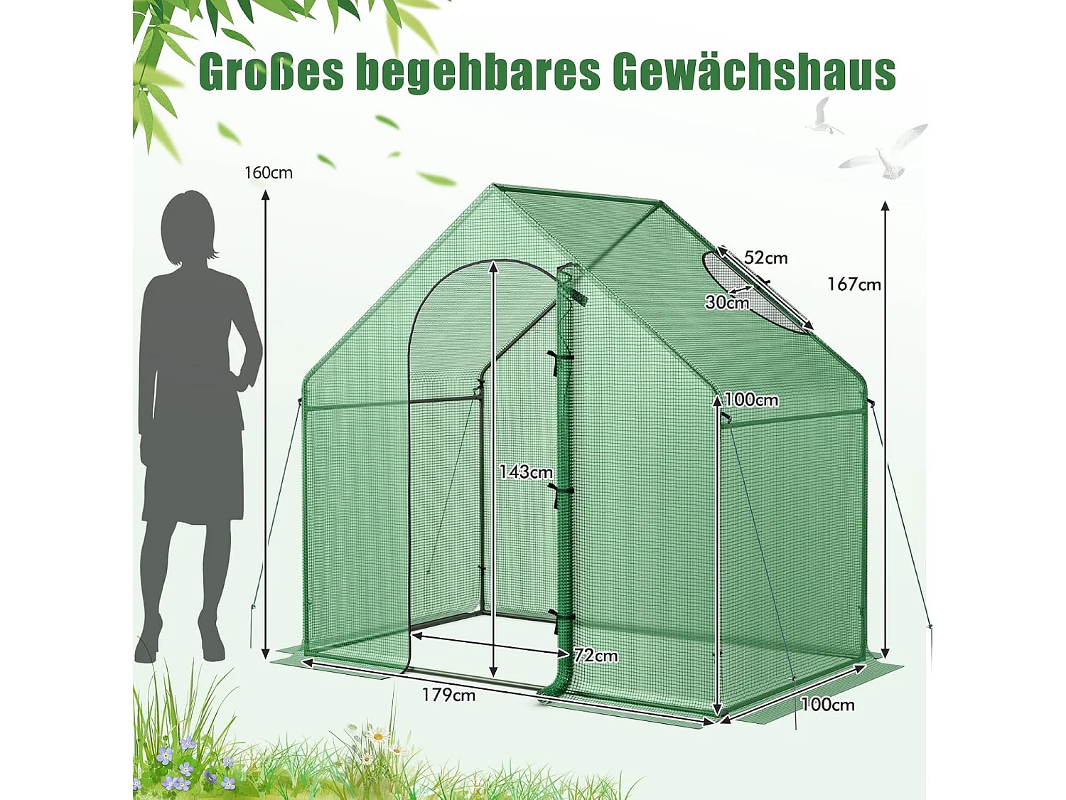 Broeikas, foliekas met PE-afdekking, oprolbare ritssluiting deur en raam, tomatenkas, tomatenkas, 179 x 100 x 167 cm