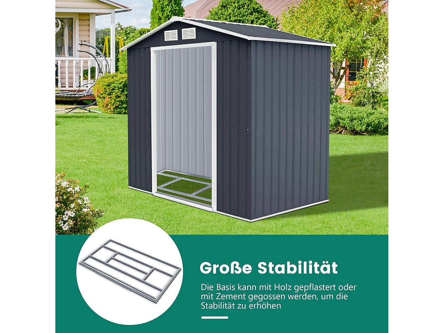 Buiten opslag tuinschuur met schuifdeur gereedschap tuinhuis 213 x 127 x 185cm (Donkergrijs)SF4101