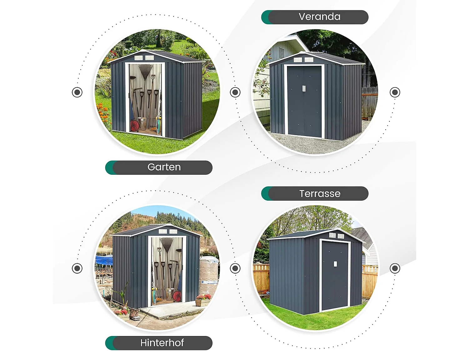 Buiten opslag tuinschuur met schuifdeur gereedschap tuinhuis 213 x 127 x 185cm (Donkergrijs)SF4101