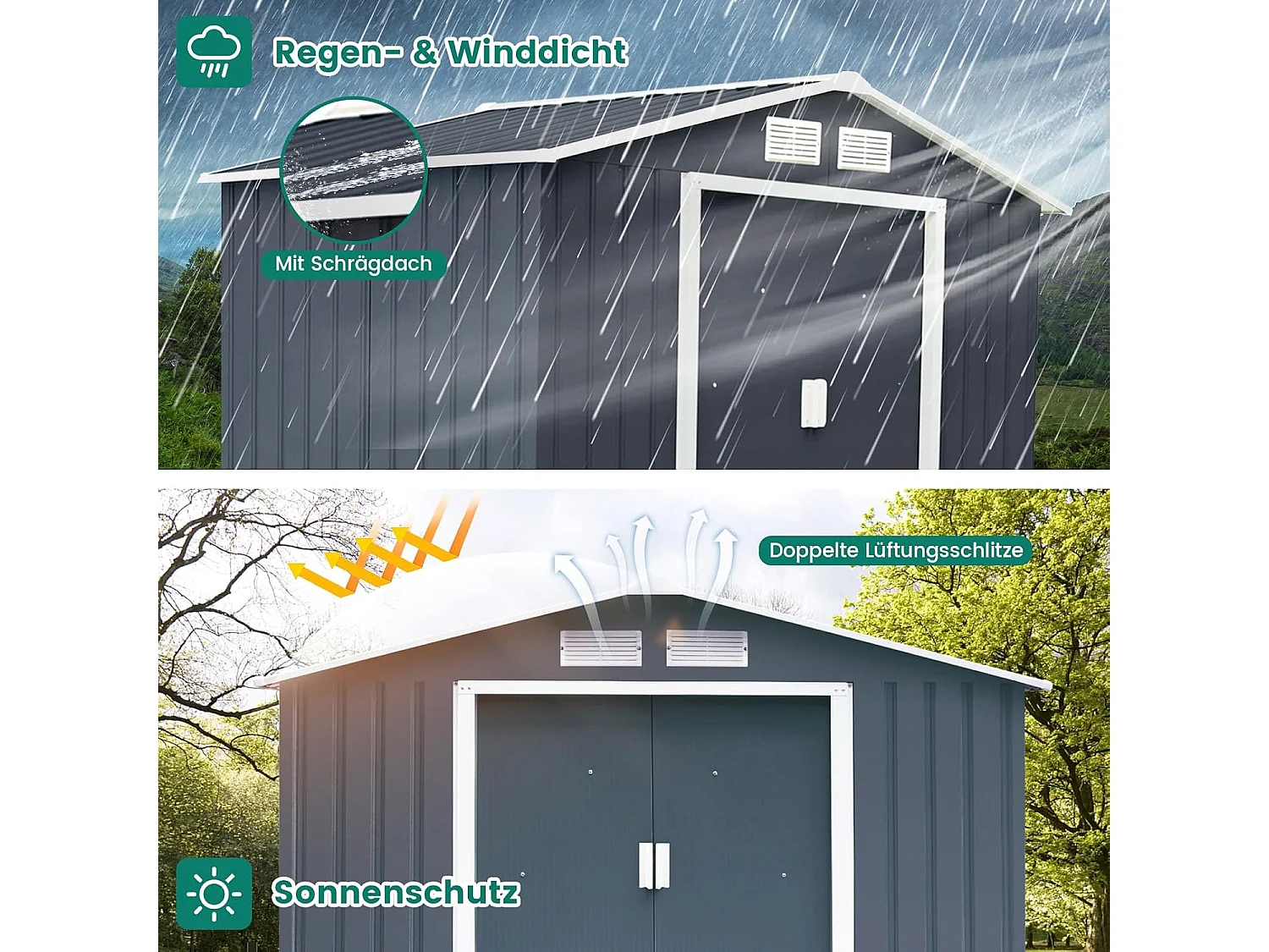 Buiten opslag tuinschuur met schuifdeur gereedschap tuinhuis 213 x 127 x 185cm (Donkergrijs)SF4101