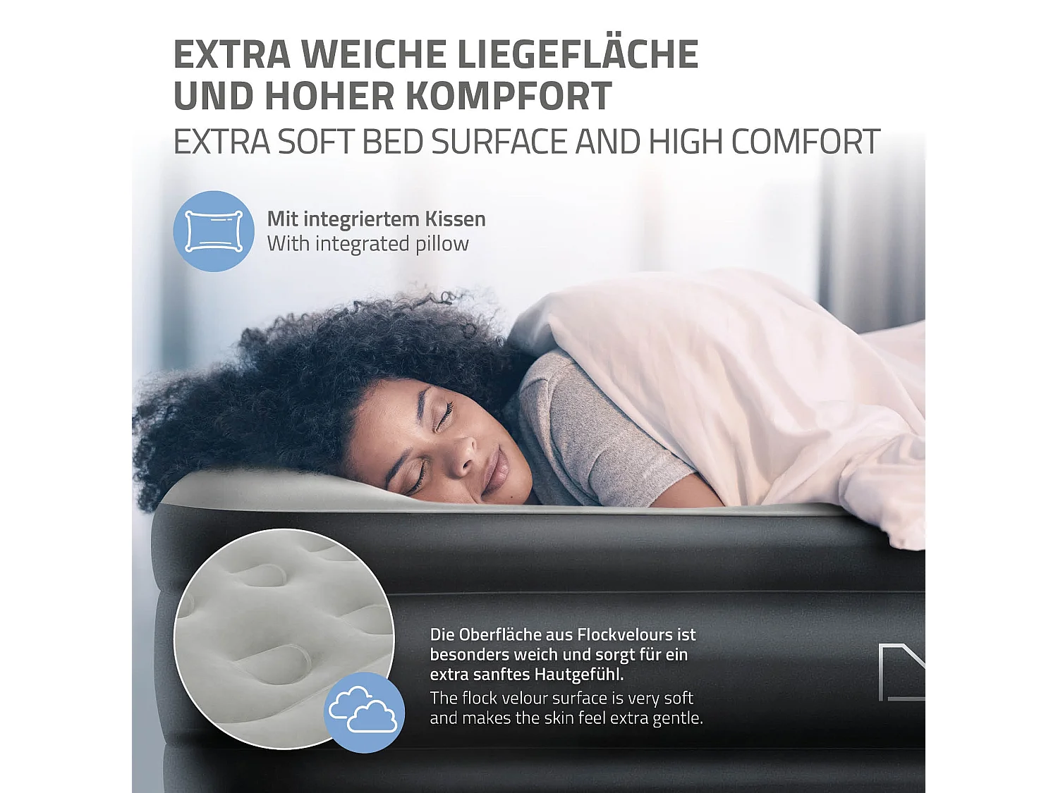 Matelas pneumatique 1 personne 196 x 97 x 47 cm gris autogonflant avec pompe à air électrique 230V et sac de transport imperméable fond antidérapant
