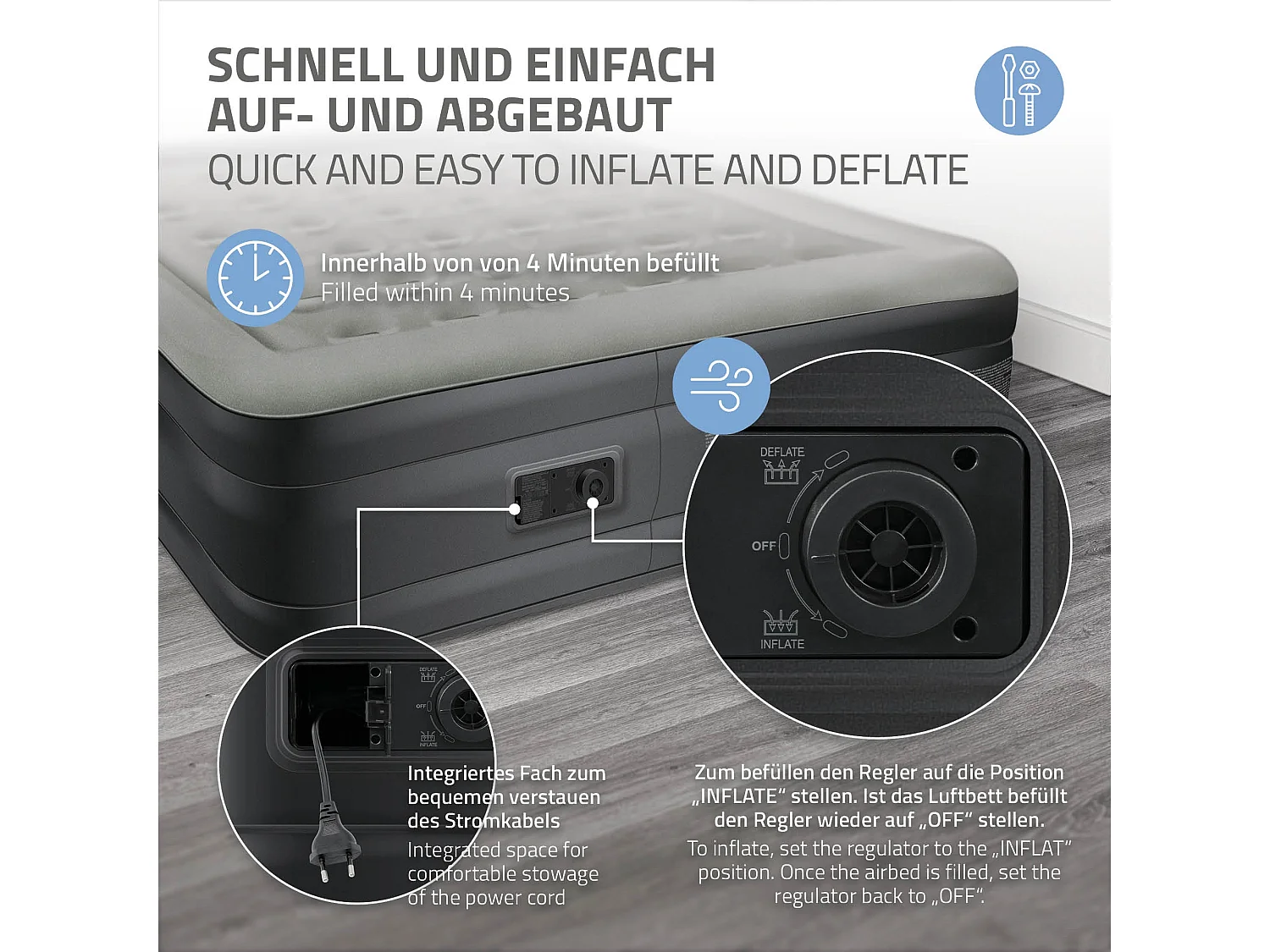 Colchón de aire para 2 prs. 203x157x47cm cama autoinflable con bomba eléctrica