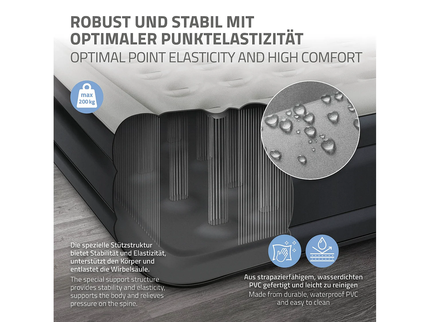 Matelas Gonflable pour 2 Personnes 203 x 157 x 47 cm, Certifié TÜV, avec Pompe à Air Électrique 230V