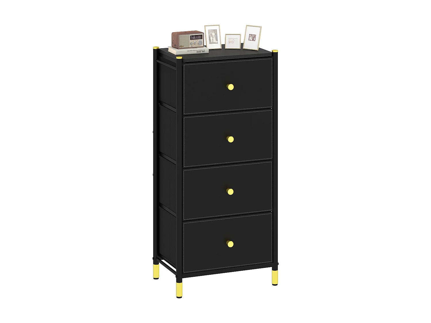 YITAHOME Commode à 4 tiroirs en Tissu et Grand Espace de Rangement - Commode à 4 tiroirs - Commodes en Cuir - Noir