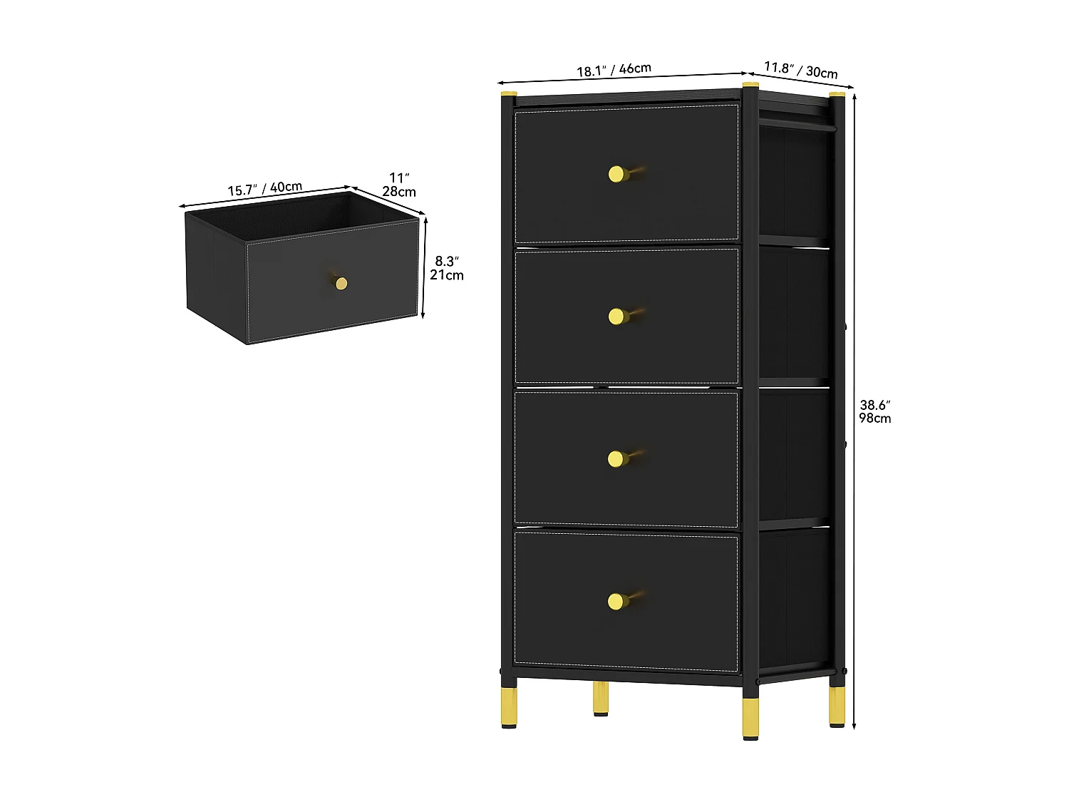 YITAHOME Commode à 4 tiroirs en Tissu et Grand Espace de Rangement - Commode à 4 tiroirs - Commodes en Cuir - Noir