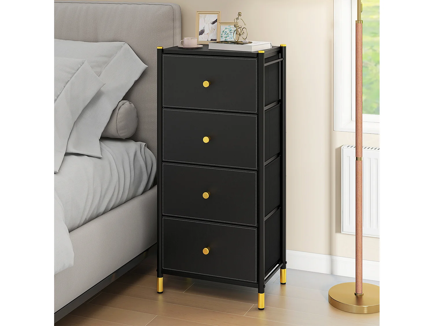 YITAHOME Commode à 4 tiroirs en Tissu et Grand Espace de Rangement - Commode à 4 tiroirs - Commodes en Cuir - Noir