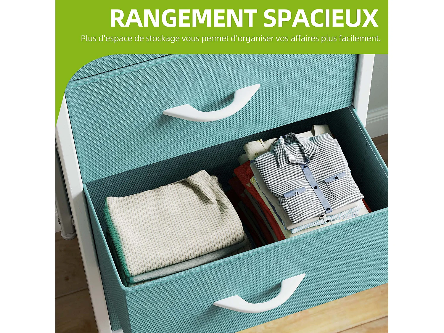 YITAHOME Commode - 4 Tiroirs en Tissu Commode Chambre Meuble de Rangement - Cadre en Métal - Chambre à Coucher - Salon - Vert