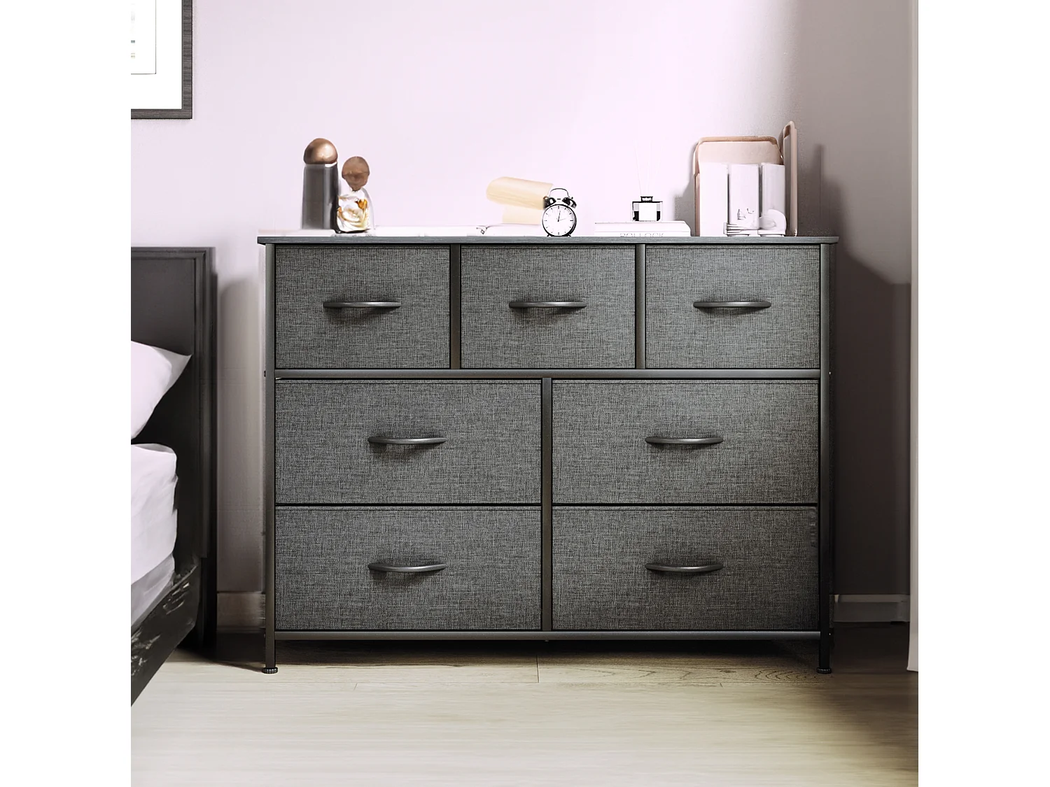YITAHOME Commode - 7 Tiroirs en Tissu Commode Chambre Meuble de Rangement - Tour en Tissu - Cadre en Métal - Noir Gris