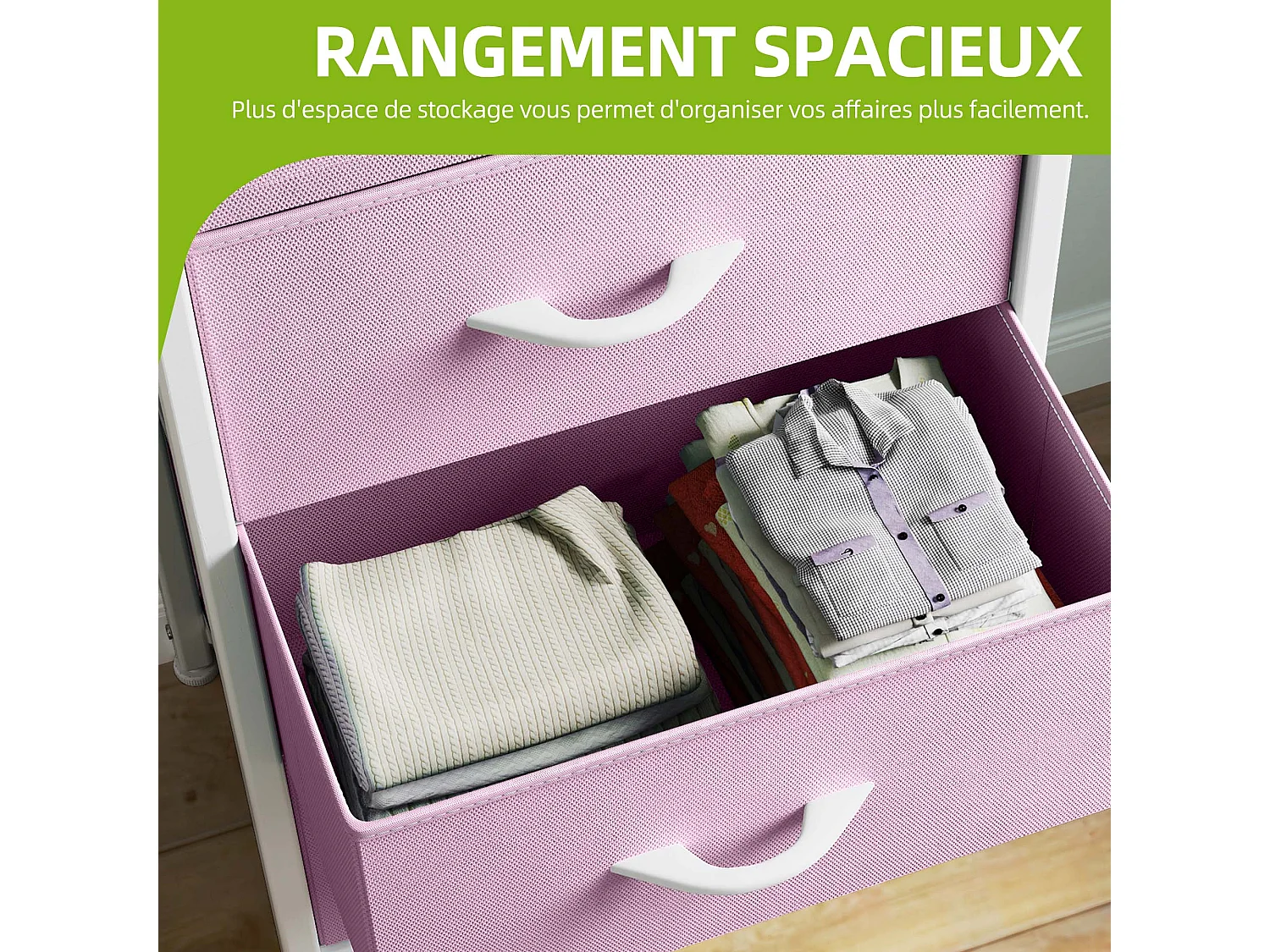 YITAHOME Commode - 4 Tiroirs en Tissu Commode Chambre Meuble de Rangement - Cadre en Métal - Salon - Rose