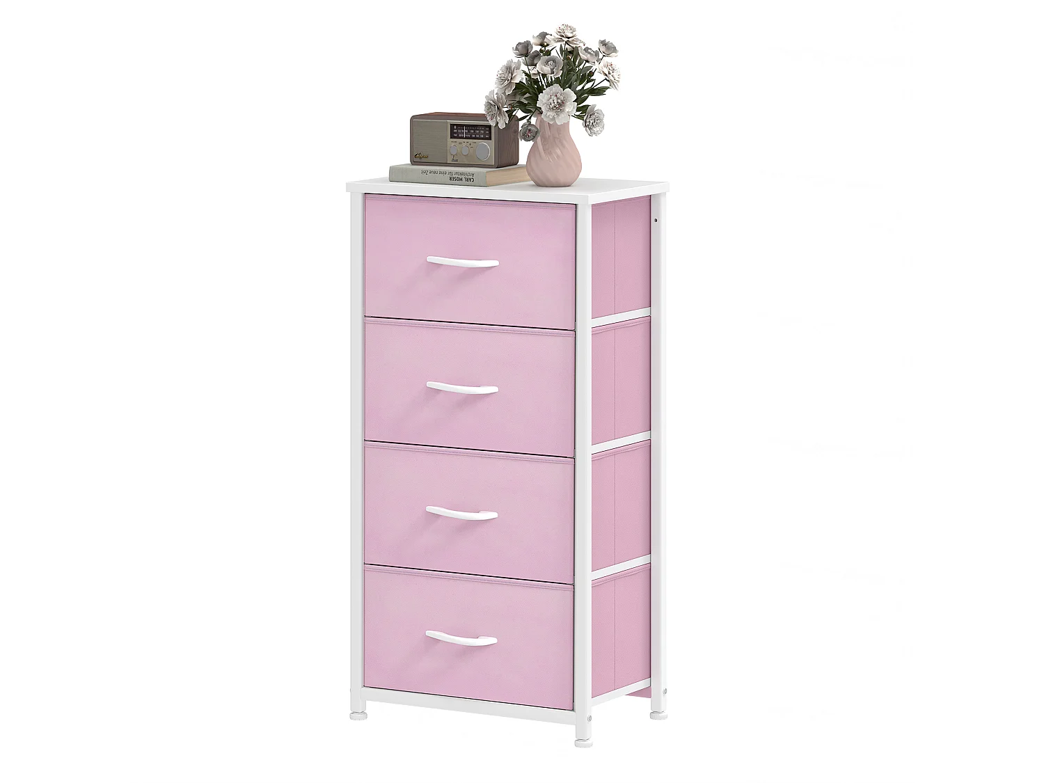 YITAHOME Commode - 4 Tiroirs en Tissu Commode Chambre Meuble de Rangement - Cadre en Métal - Salon - Rose