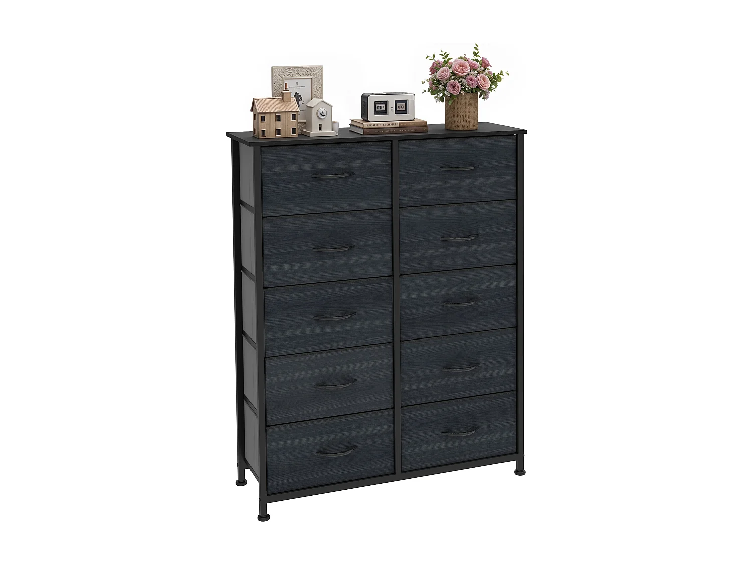 YITAHOME Commode - 10 Tiroirs en Tissu Commode Meuble de Rangement - Tour en Tissu - Cadre Acier Robuste - Grain de Bois Noir