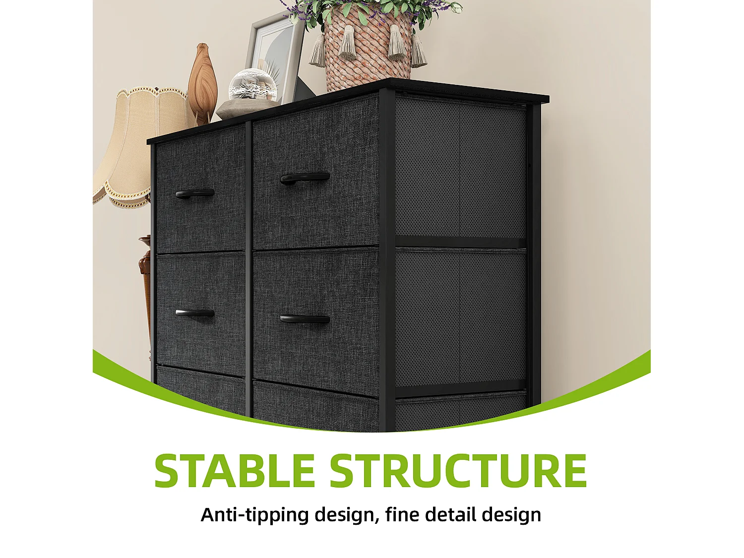 YITAHOME Commode - 10 Tiroirs en Tissu - Meuble de Rangement - Cadre Acier Robuste - pour Chambre à Coucher - Noir Gris