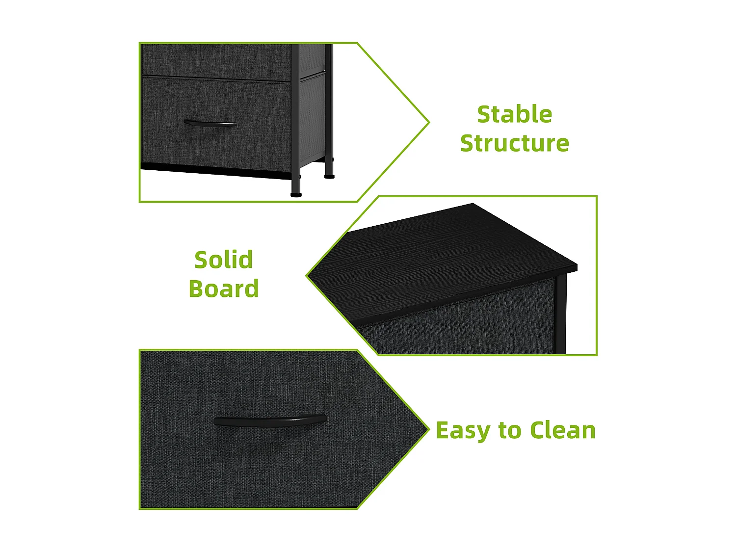 YITAHOME Commode - 10 Tiroirs en Tissu - Meuble de Rangement - Cadre Acier Robuste - pour Chambre à Coucher - Noir Gris