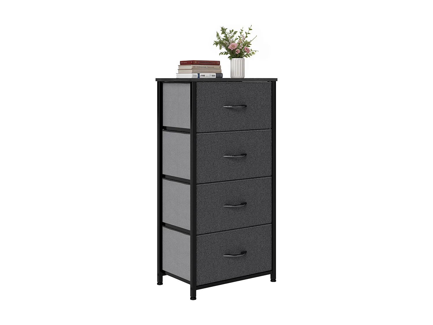 YITAHOME Commode - 4 Tiroirs en Tissu Commode Chambre Meuble de Rangement - Cadre en Métal - Chambre - Salon - Gris Noir