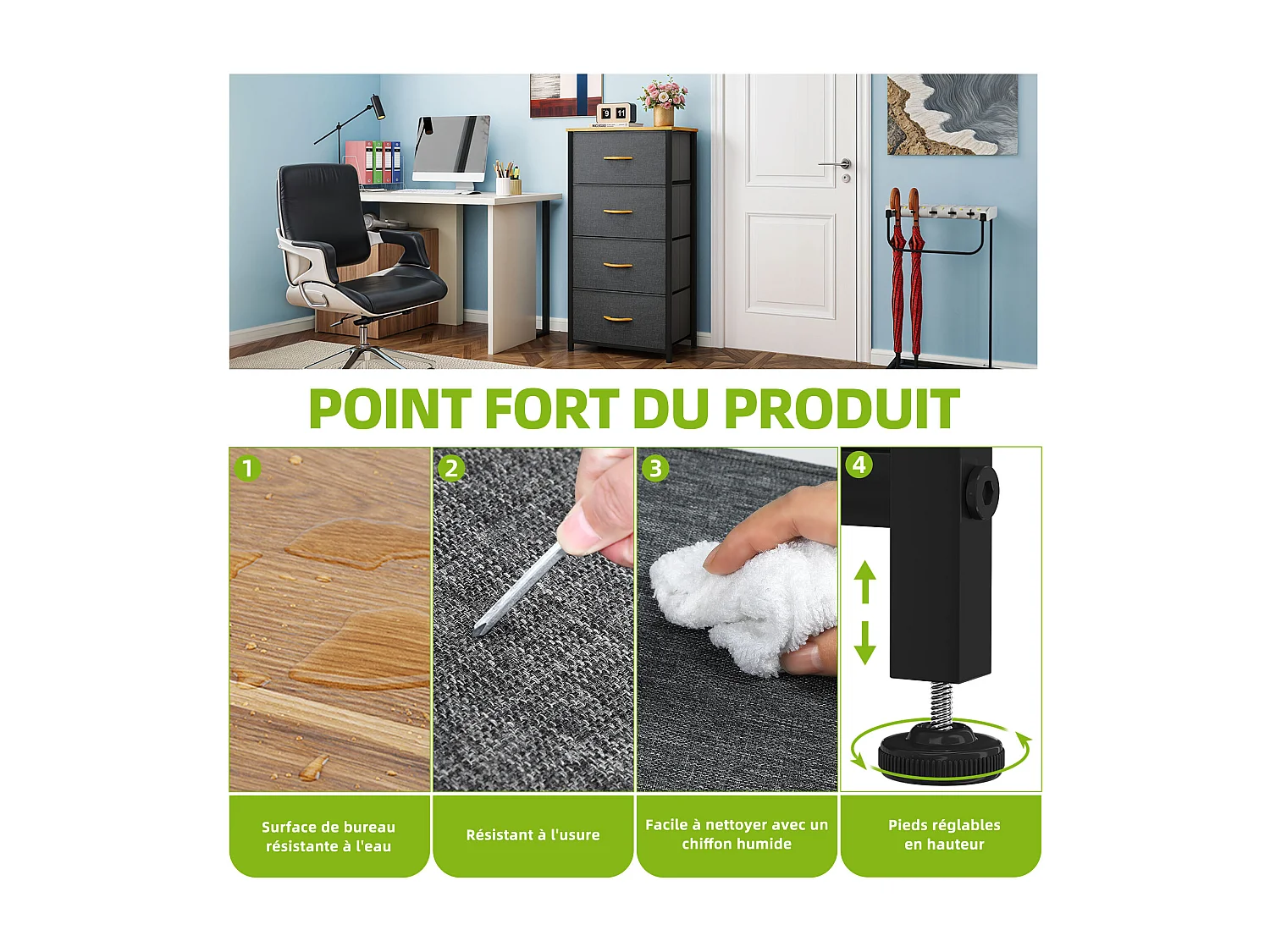 YITAHOME Commode - 4 Tiroirs en Tissu Commode Chambre Meuble de Rangement - Cadre en Métal - pour Chambre à Coucher - Salon - Gris Profond