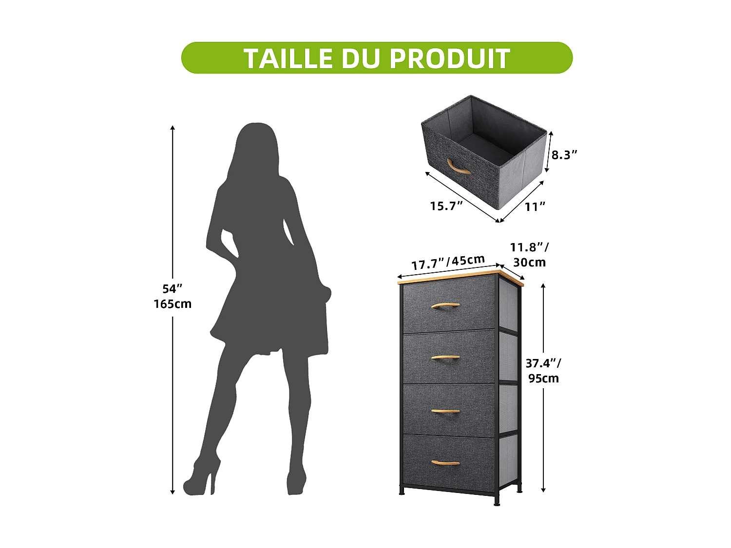 YITAHOME Commode - 4 Tiroirs en Tissu Commode Chambre Meuble de Rangement - Cadre en Métal - pour Chambre à Coucher - Salon - Gris Profond